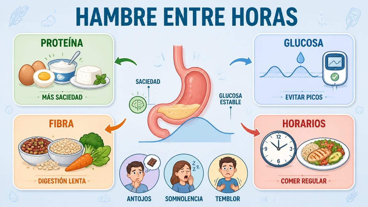 Proteína, glucosa, fibra y horarios explican mejor la saciedad entre comidas.