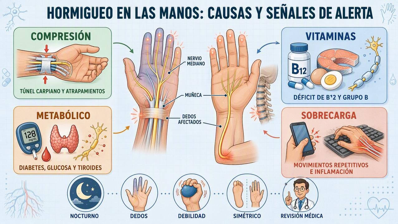 Cuatro claves para identificar causas y señales de alerta del hormigueo.
