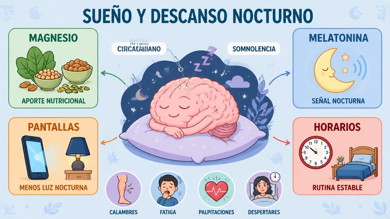 Magnesio, melatonina, luz nocturna y horarios influyen en la calidad del sueño.
