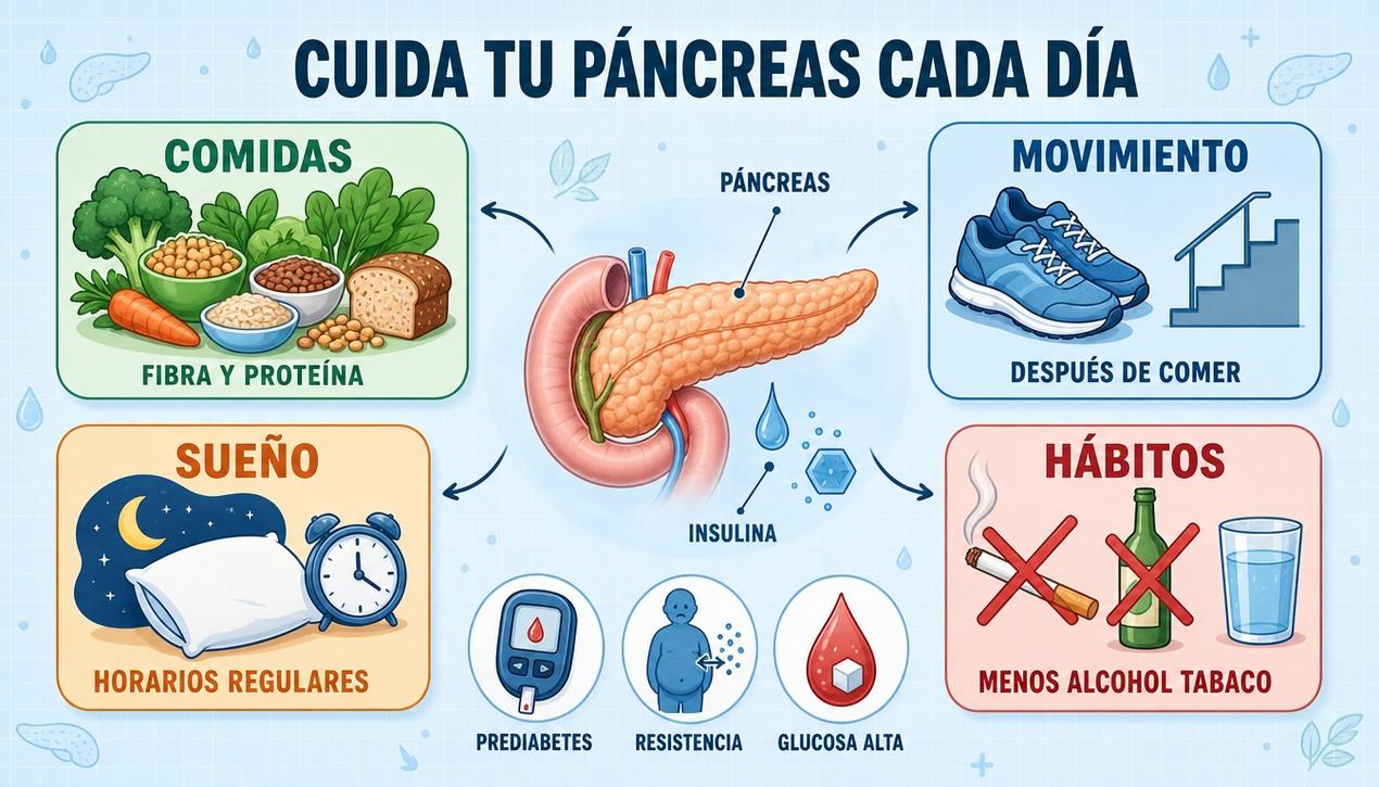Alimentación, movimiento, sueño y hábitos tóxicos influyen en la salud pancreática.