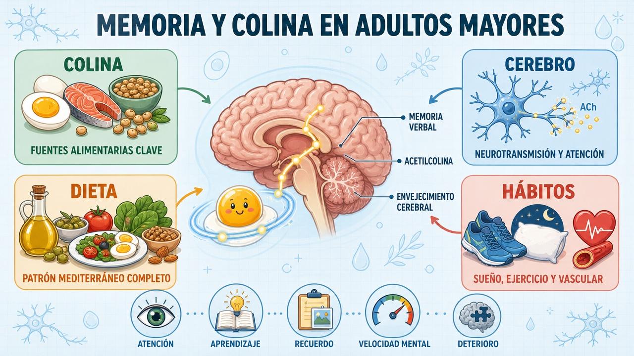Colina, dieta, función cerebral y hábitos saludables sostienen la memoria.