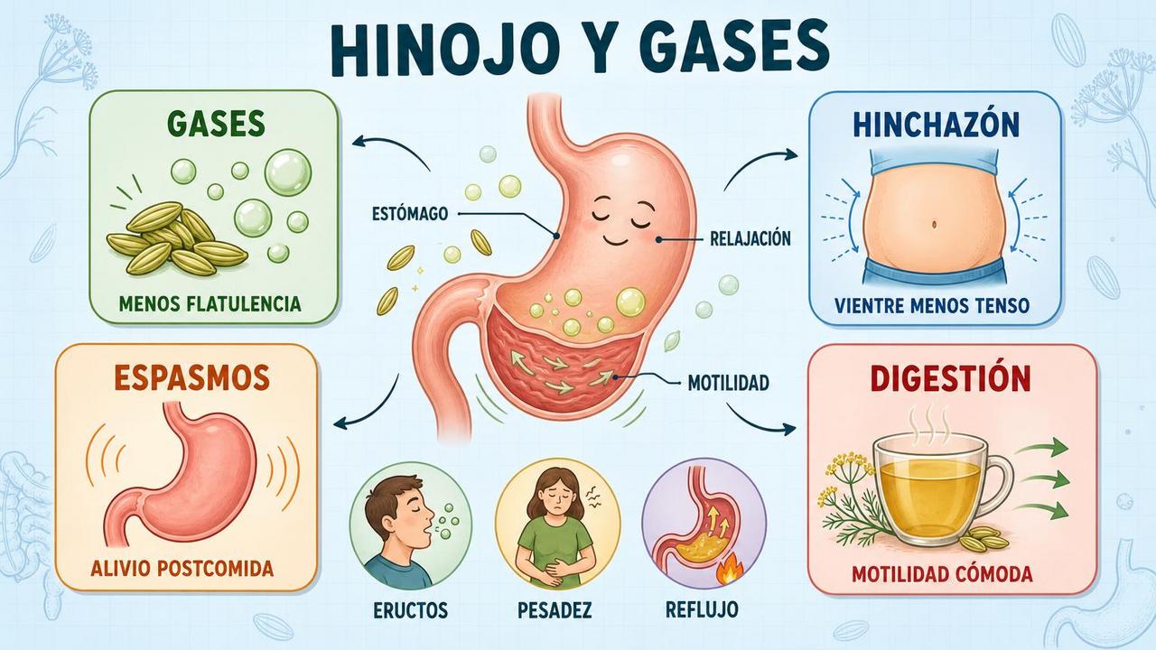 Gases, hinchazón, espasmos y digestión cómoda resumen sus beneficios digestivos.