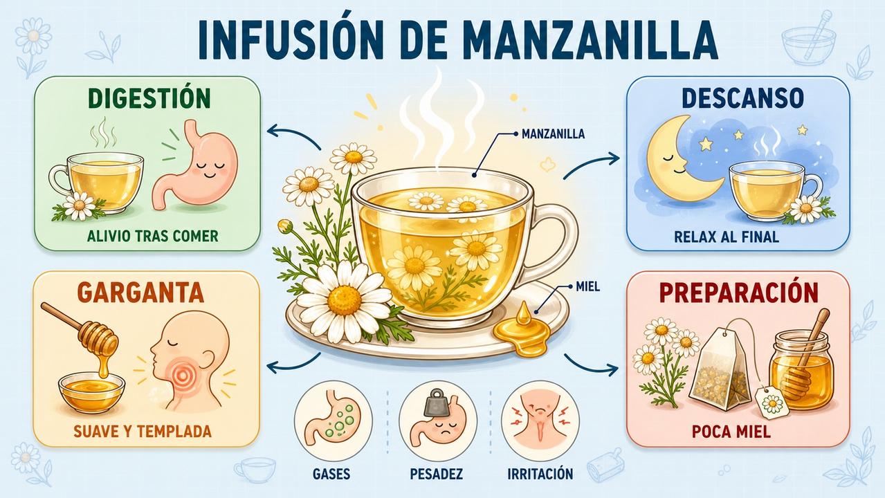 Digestión, descanso, garganta y preparación moderada resumen sus usos principales.