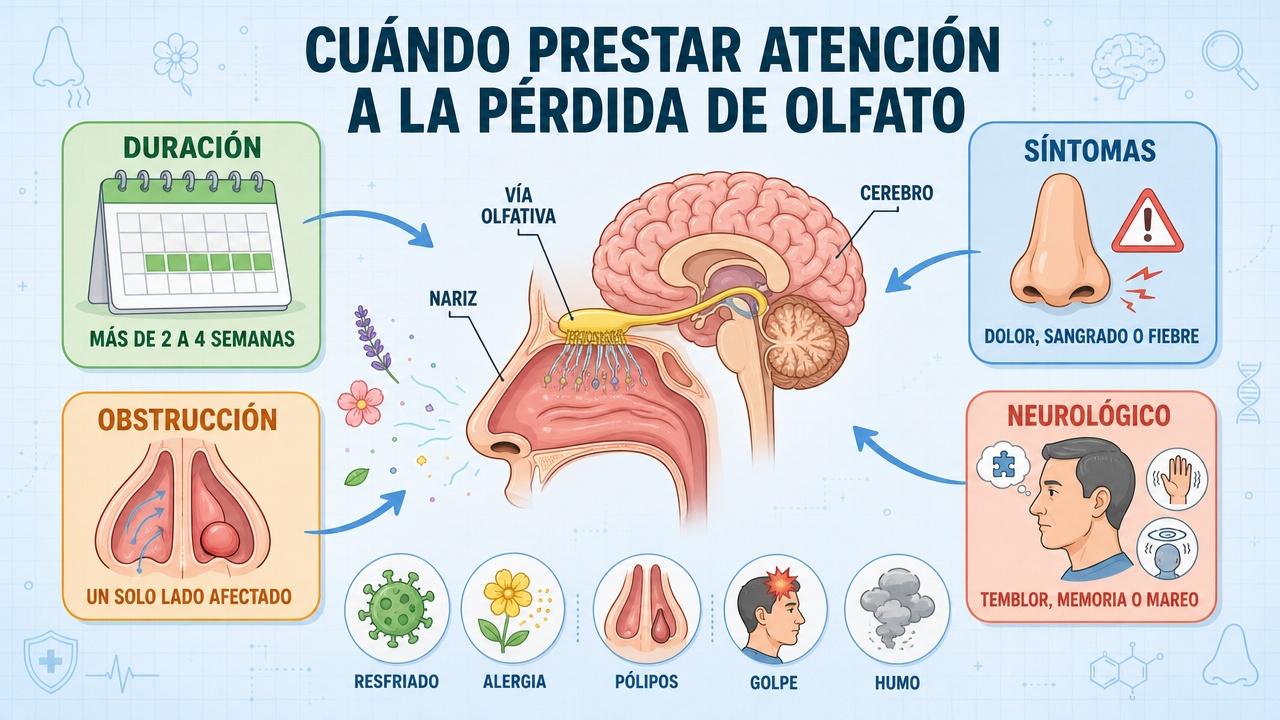 Duración, síntomas y causas clave para valorar la anosmia sin demora.