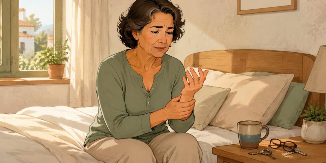 La rigidez matinal en las manos puede relacionarse con artritis y reposo nocturno.