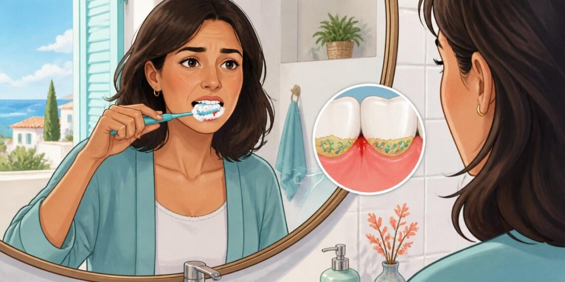 Las encías que sangran al cepillarse no se deben al cepillado fuerte, sino, en la mayoría de casos, a la placa bacteriana acumulada en el borde de la encía