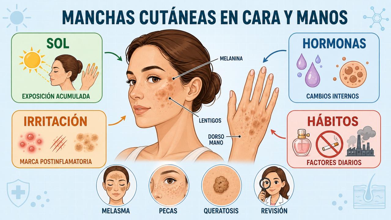 Sol, hormonas, irritación y hábitos influyen en las manchas cutáneas.
