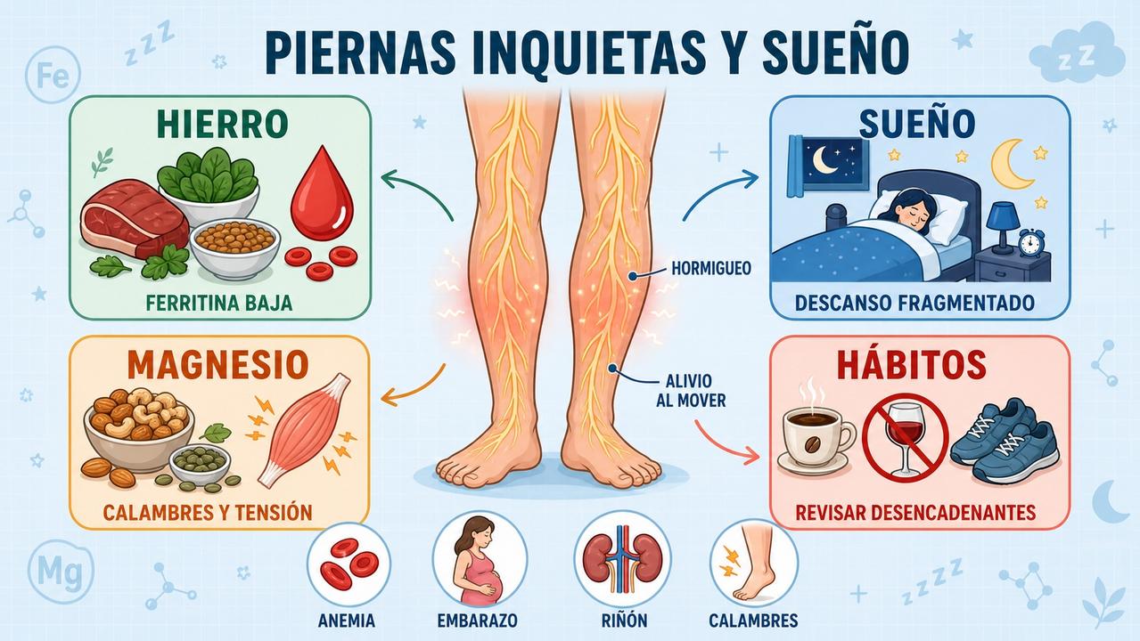 Hierro, sueño, magnesio y hábitos clave para entender las piernas inquietas.