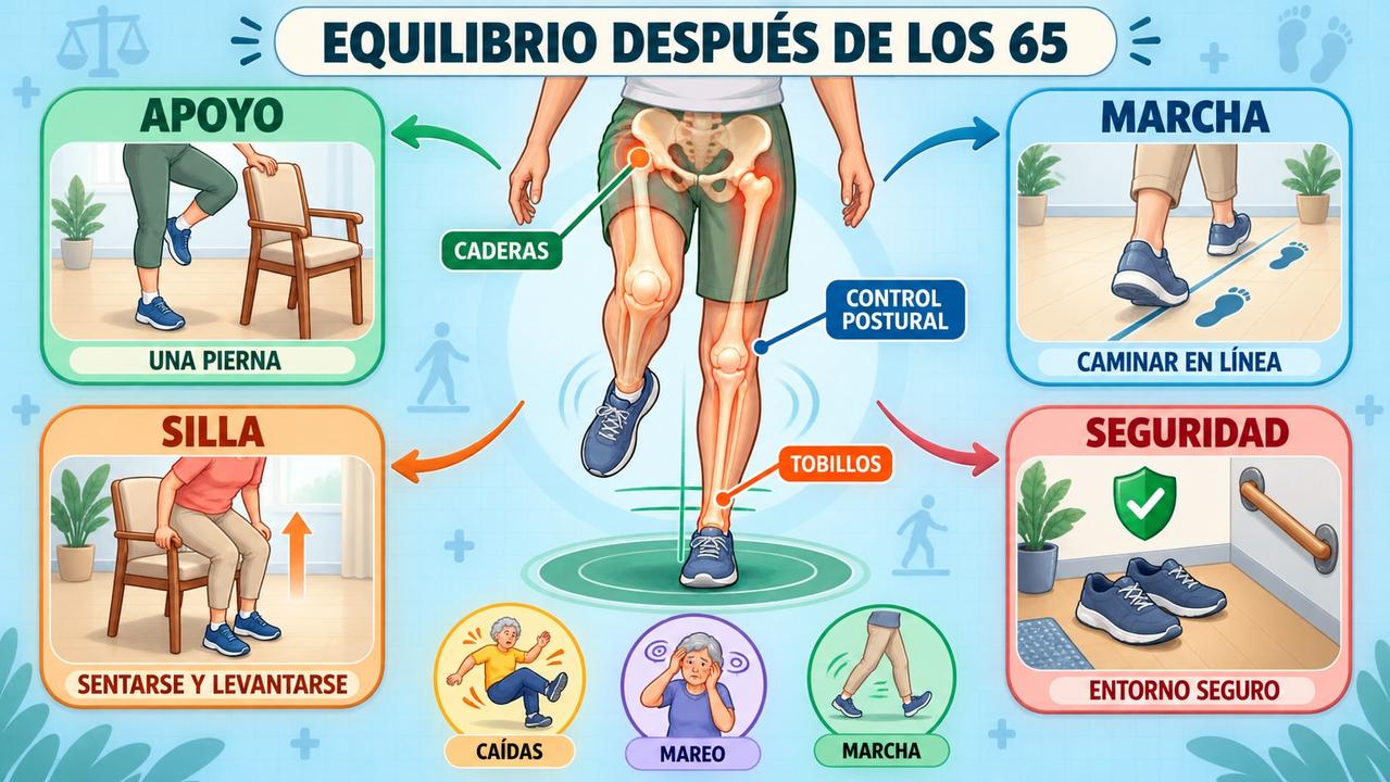 Apoyo, marcha, silla y seguridad refuerzan el equilibrio después de los 65.