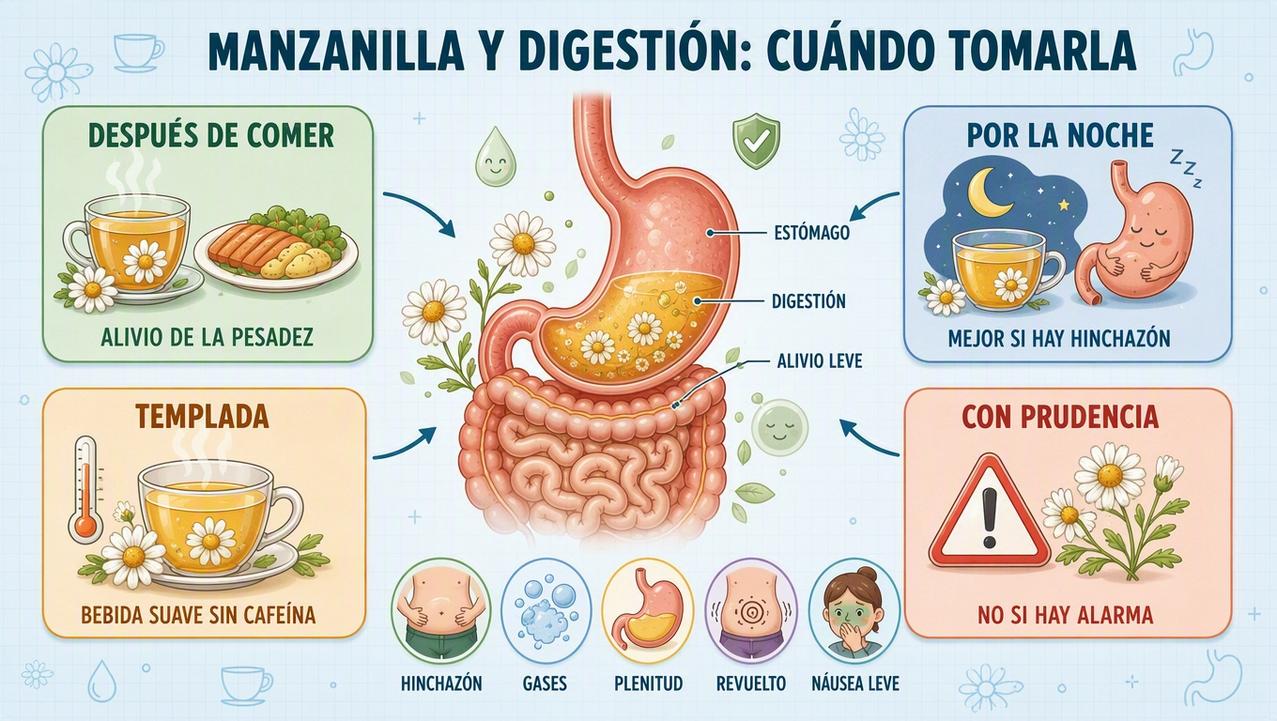 Cuándo tomar manzanilla y qué molestias digestivas leves puede aliviar.