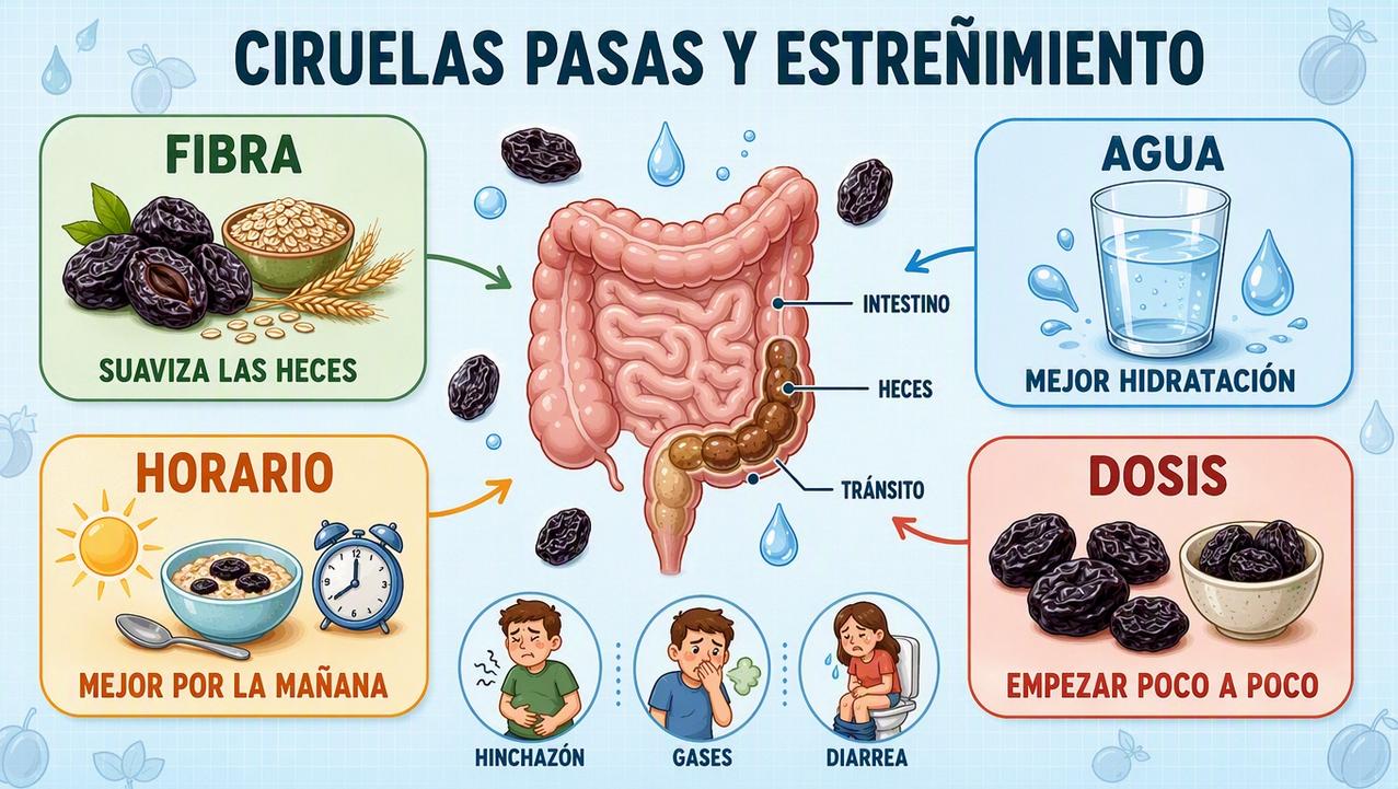 Fibra, agua, horario y dosis gradual explican cómo ayudan al estreñimiento.