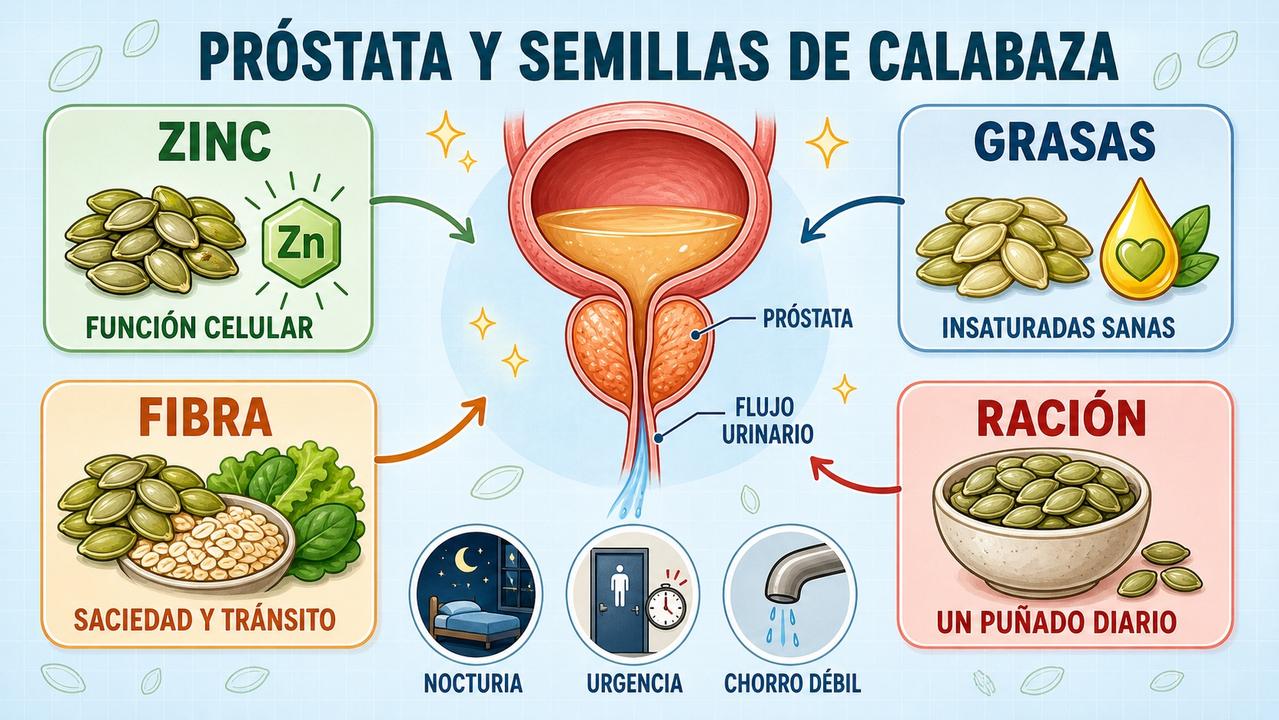 Zinc, grasas, fibra y ración diaria resumen sus claves para la próstata.
