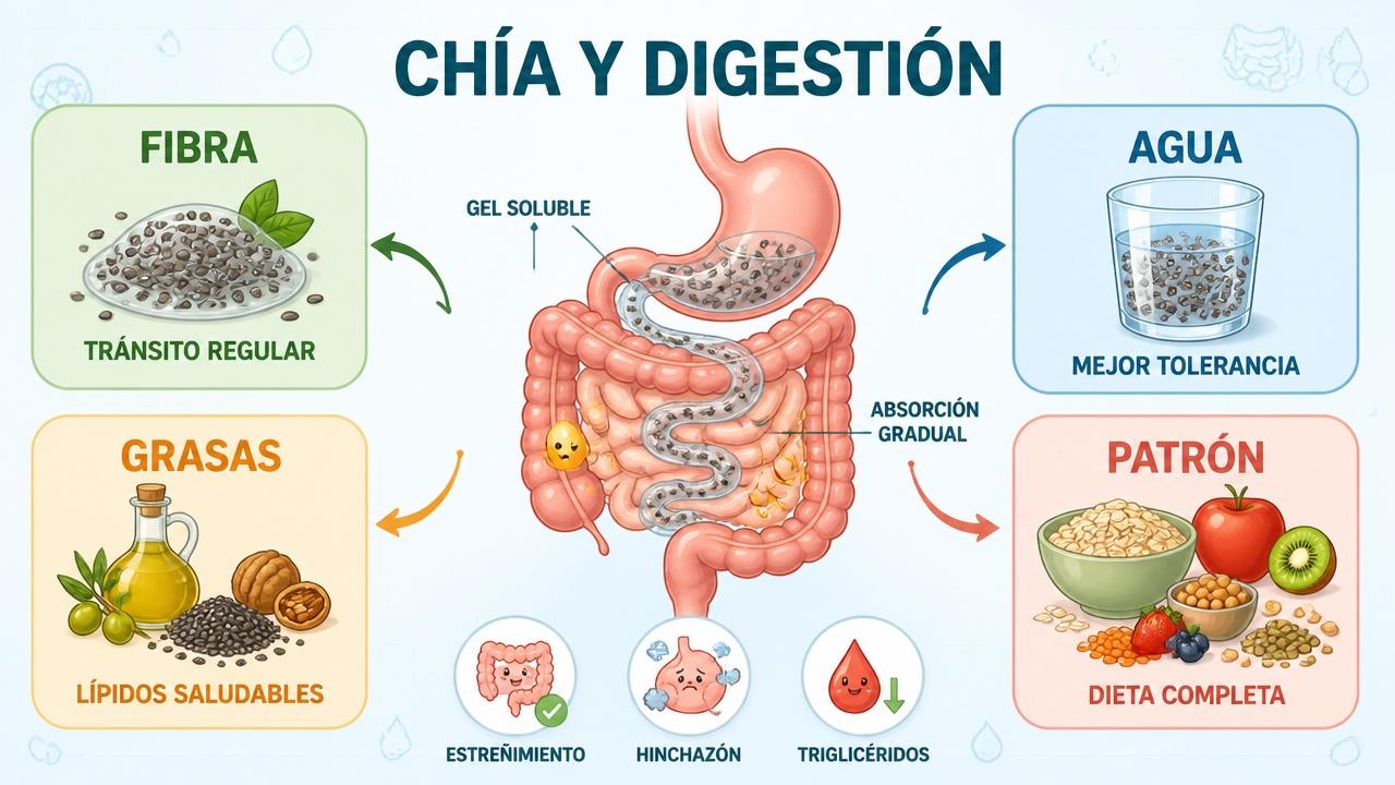 Fibra, agua, grasas saludables y dieta completa explican los beneficios de la chía.