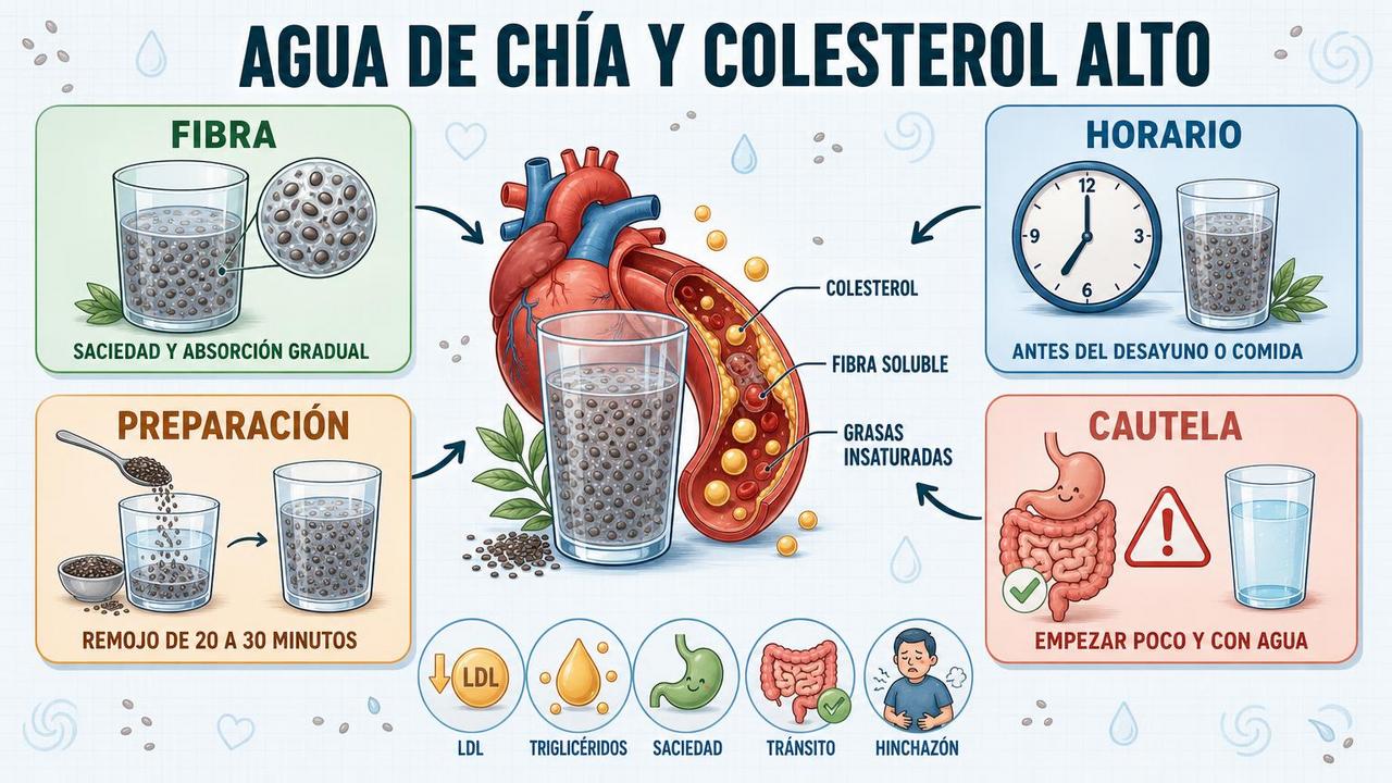 Fibra, horario, preparación y cautela: claves del agua de chía.