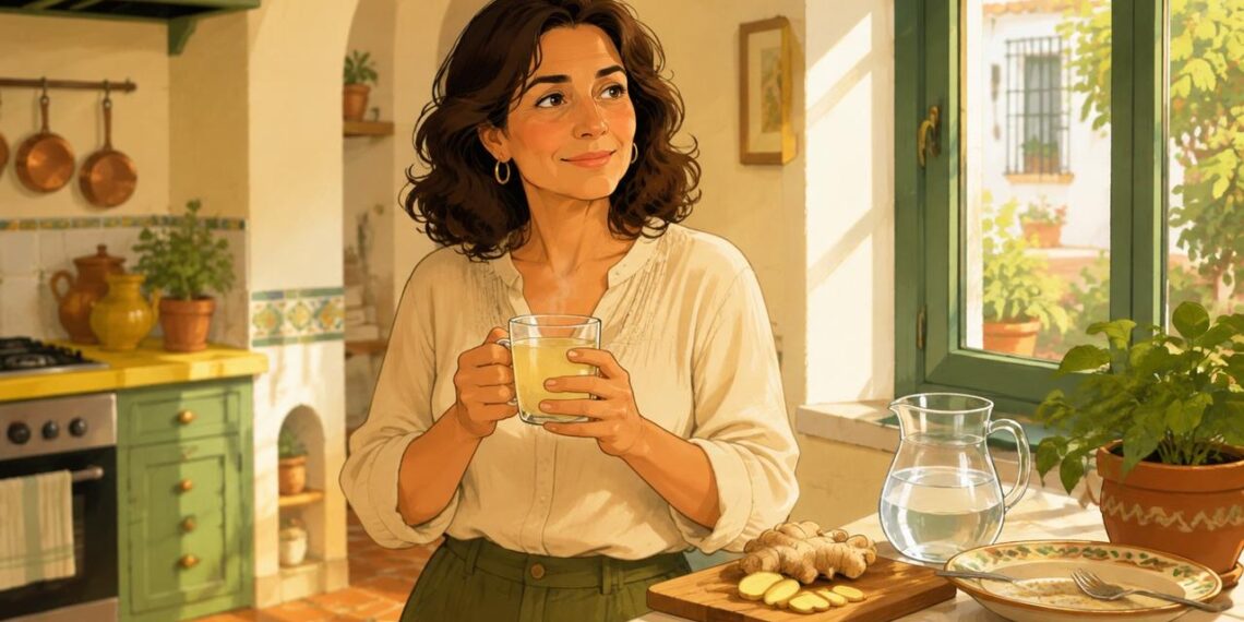 El agua de jengibre puede aliviar la pesadez tras comidas copiosas.