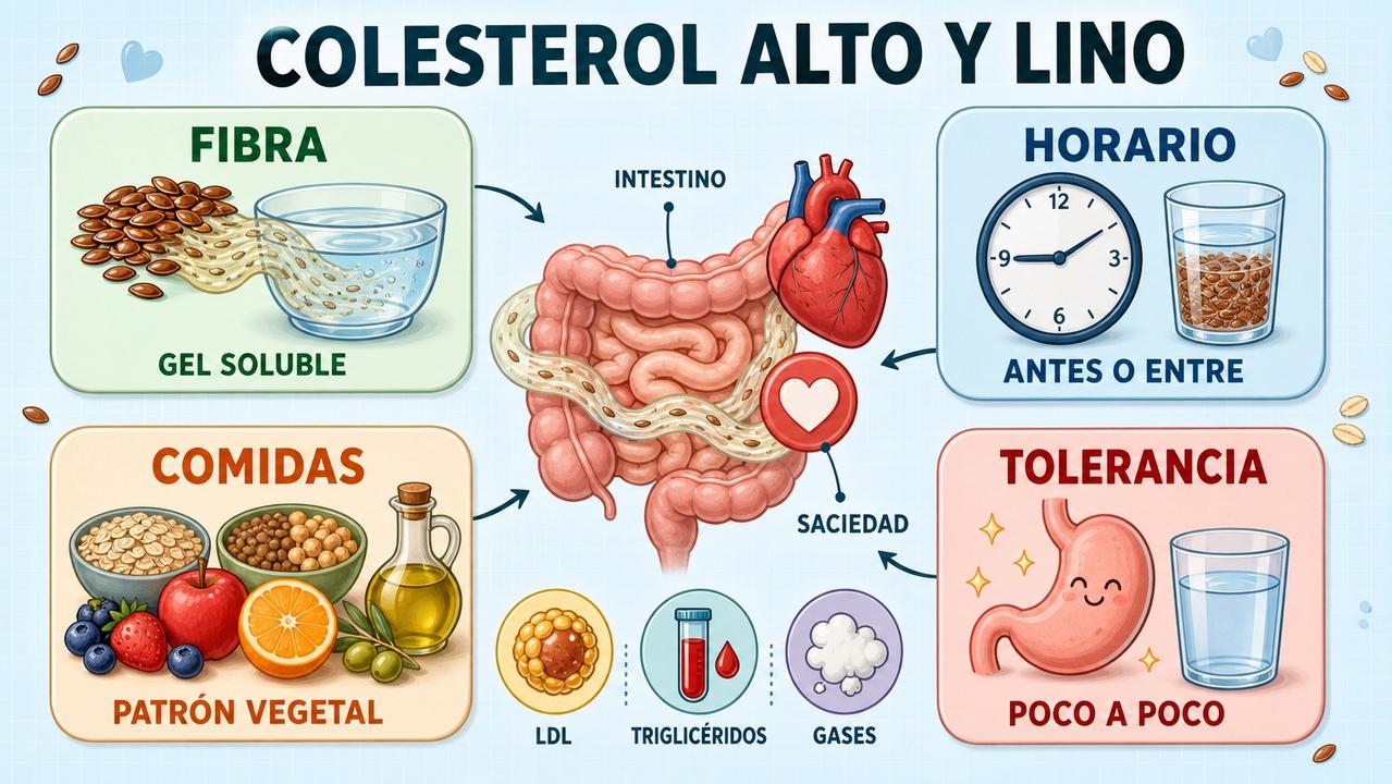 Fibra, horario, patrón vegetal y tolerancia marcan el uso dietético del lino.