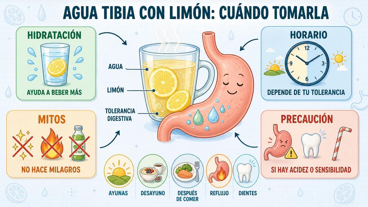 Hidratación, horario, mitos y precauciones para tomar agua con limón.