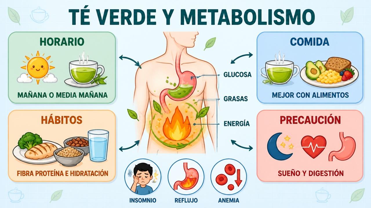 Horario, comida, hábitos y precauciones clave para tomar té verde.