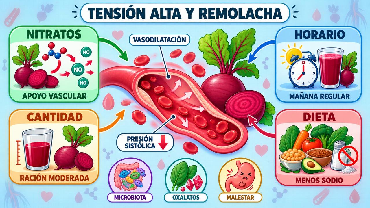 Nitratos, horario, cantidad y dieta marcan su uso prudente en hipertensión.
