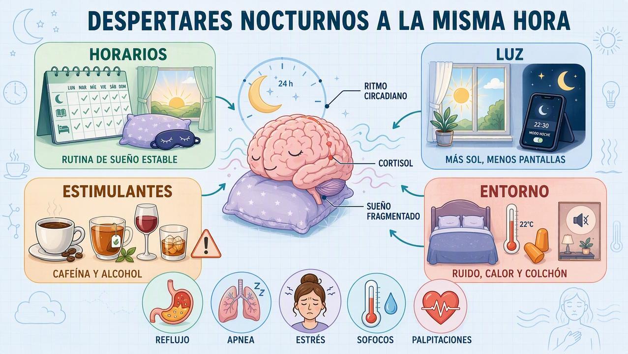 Horarios, luz, estimulantes y entorno influyen en los despertares nocturnos.