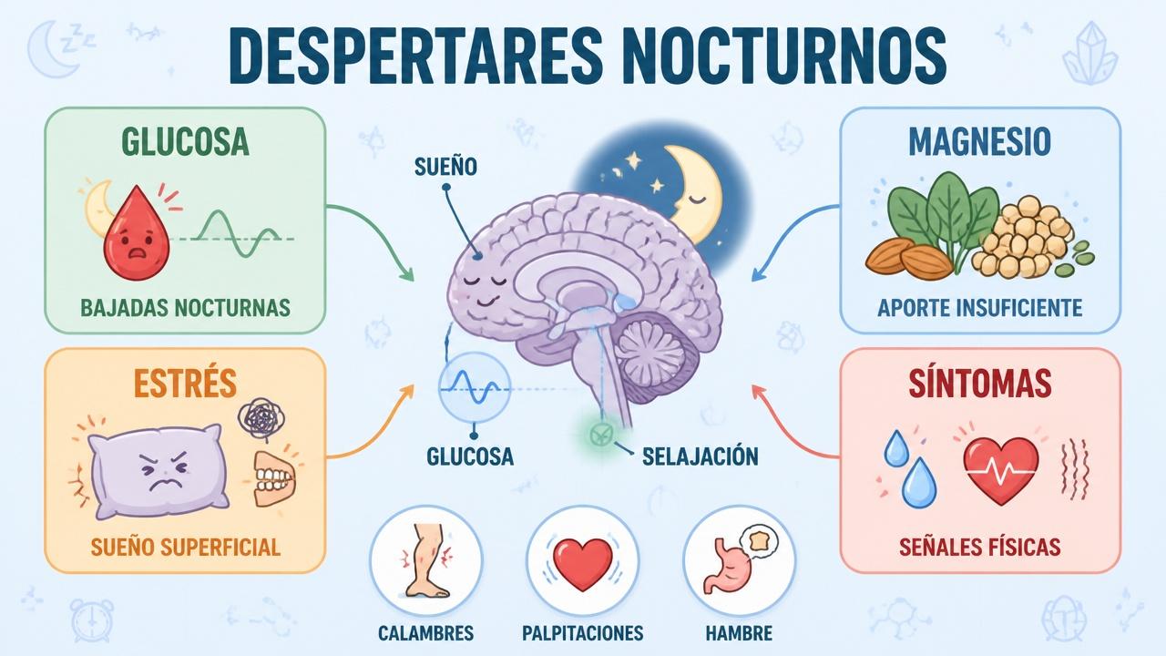 Glucosa, magnesio, estrés y síntomas físicos orientan la causa del despertar.