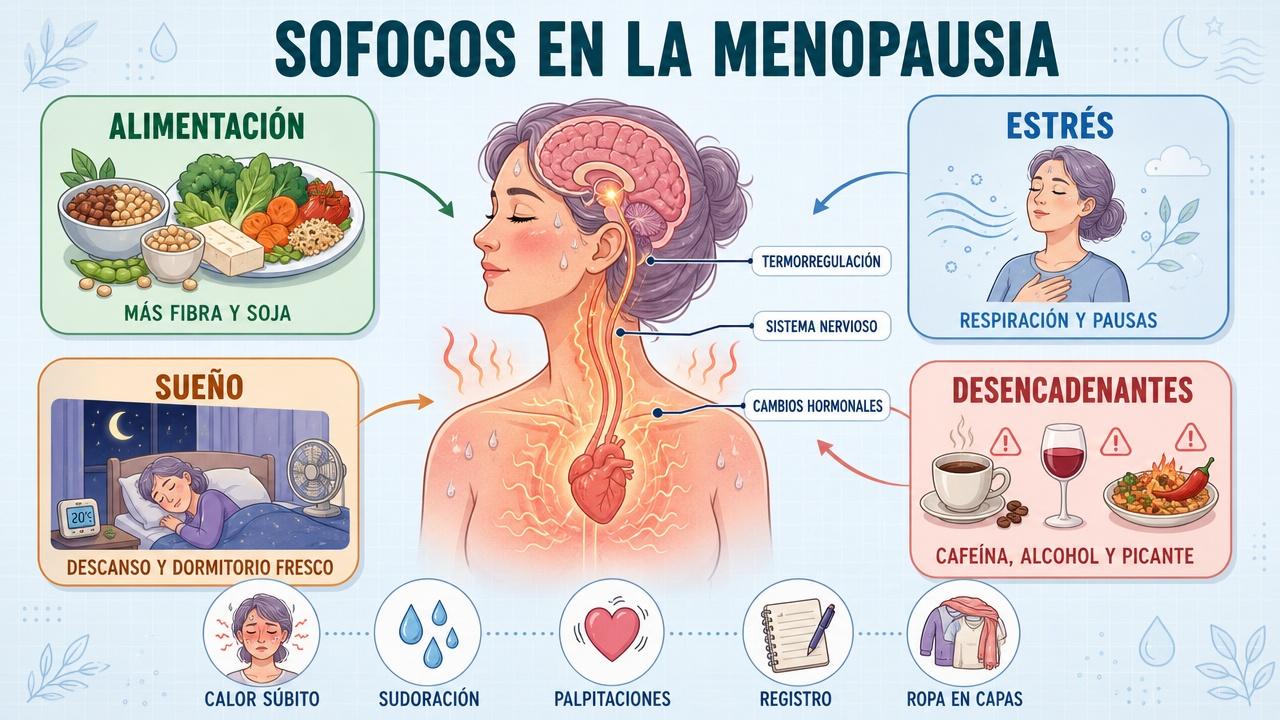 Alimentación, estrés, sueño y desencadenantes influyen en los sofocos.