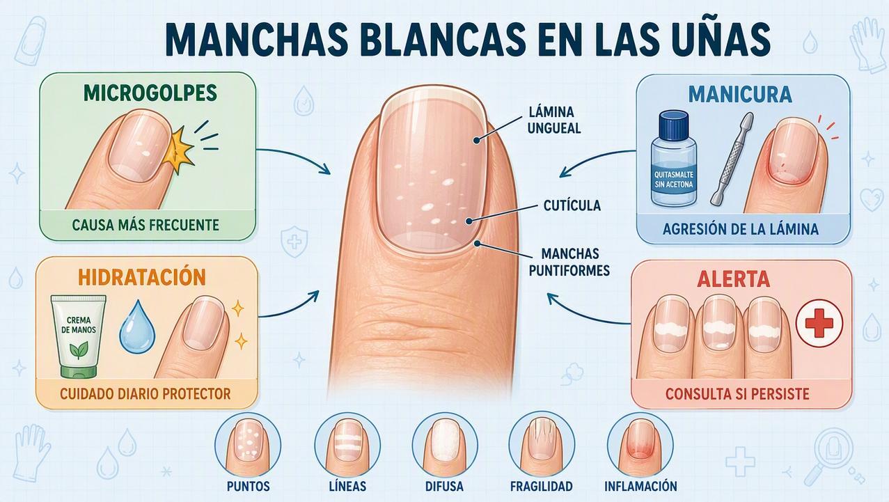 Microgolpes, manicura, hidratación y signos de alerta orientan la leuconiquia.