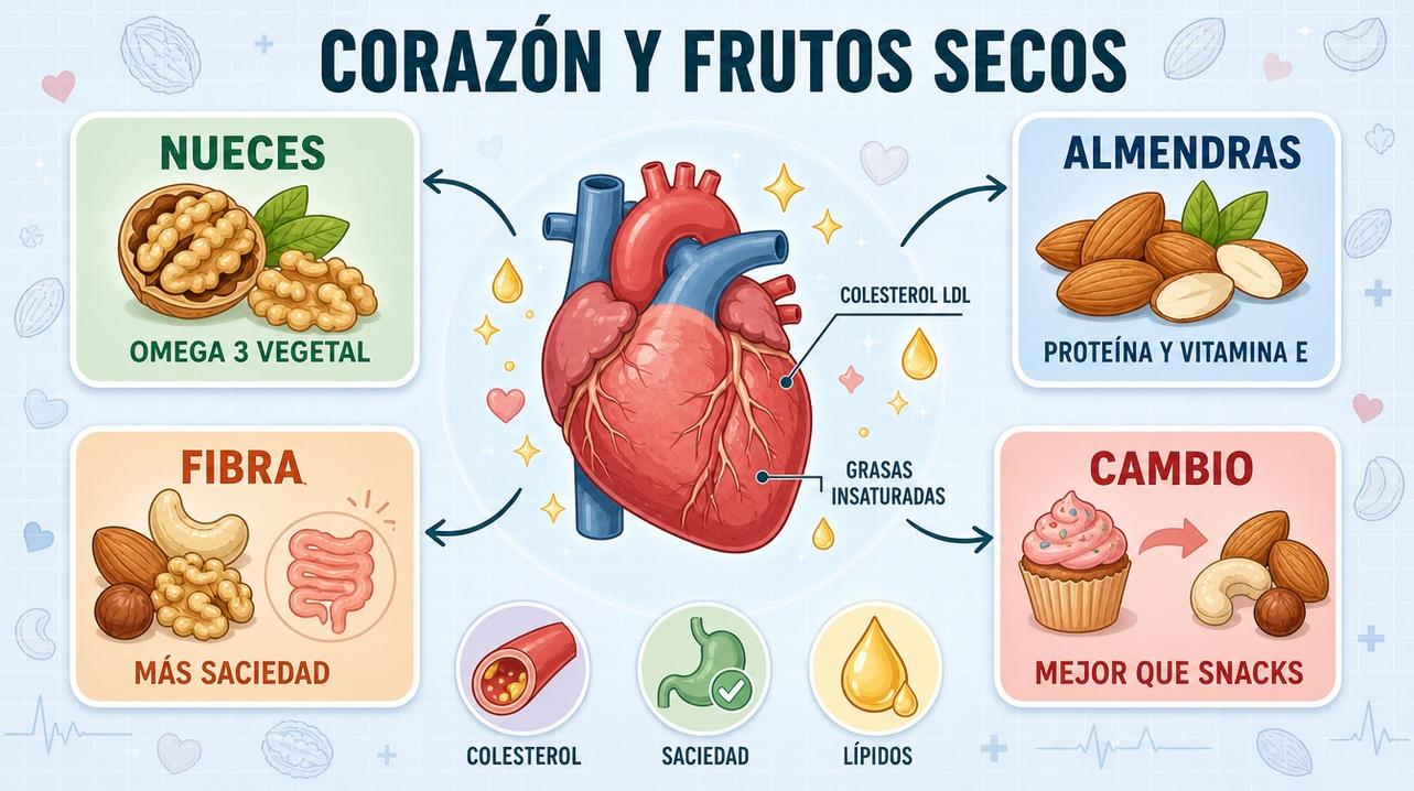 Omega 3, vitamina E, fibra y sustitución saludable explican sus beneficios cardiacos.