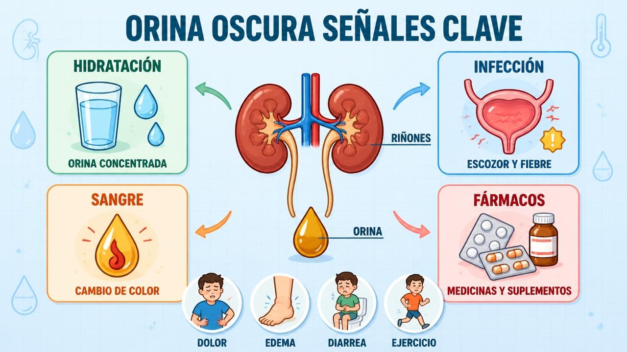 Hidratación, infección, sangre y fármacos orientan las causas de la orina oscura.