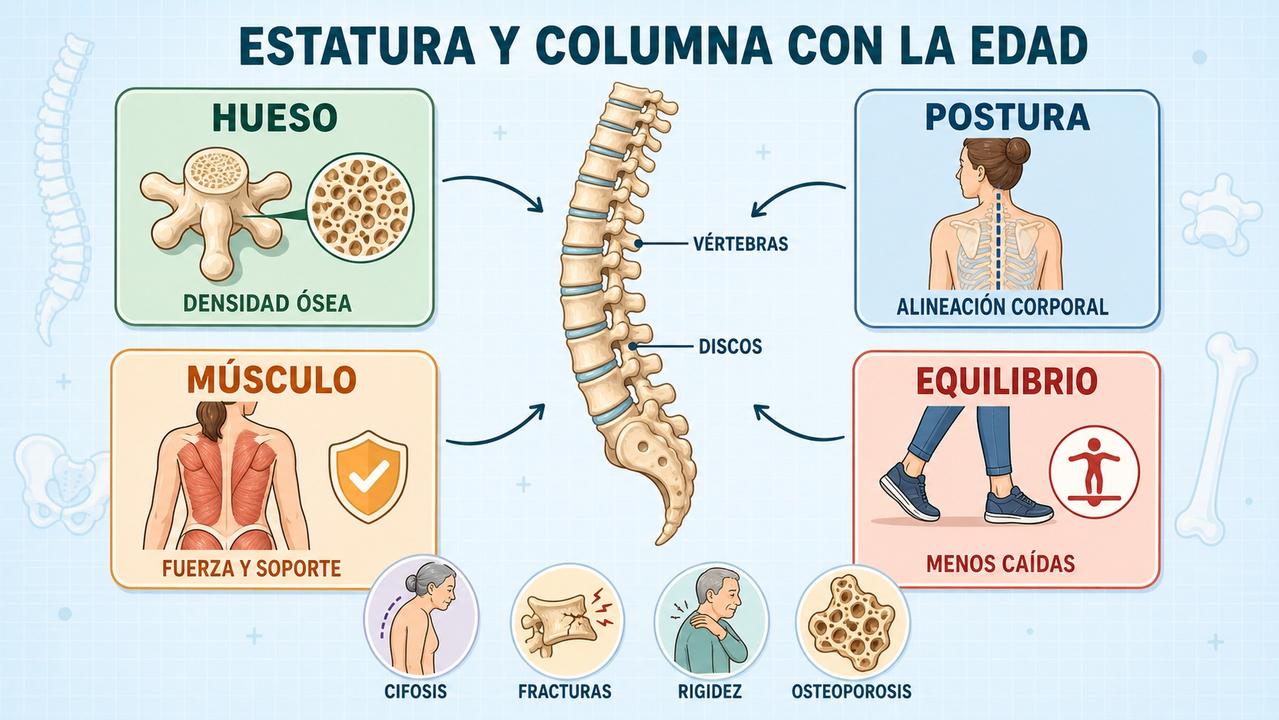 Hueso, postura, músculo y equilibrio influyen en la estatura con la edad.