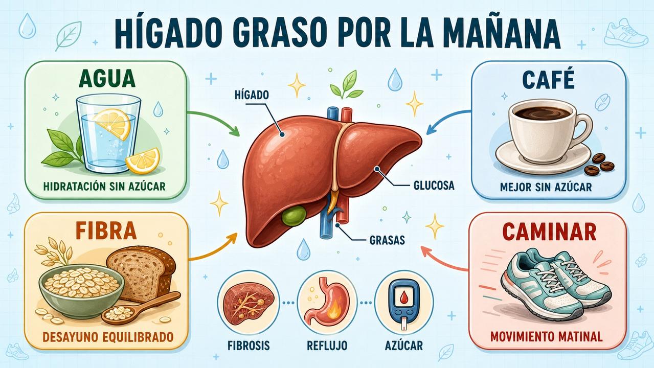 Agua, café, fibra y caminar resumen los hábitos matinales más útiles.