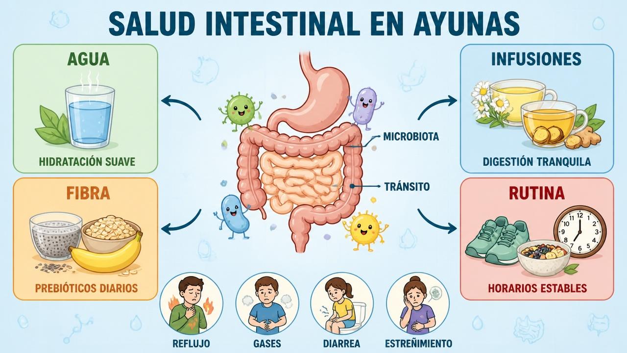 Agua, infusiones, fibra y rutina sostienen una mejor salud intestinal.
