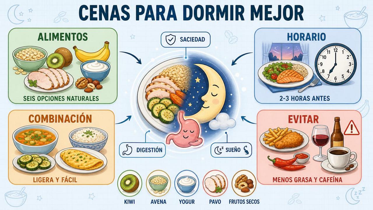 Alimentos, horario, combinación y evitaciones clave para cenar y dormir mejor.