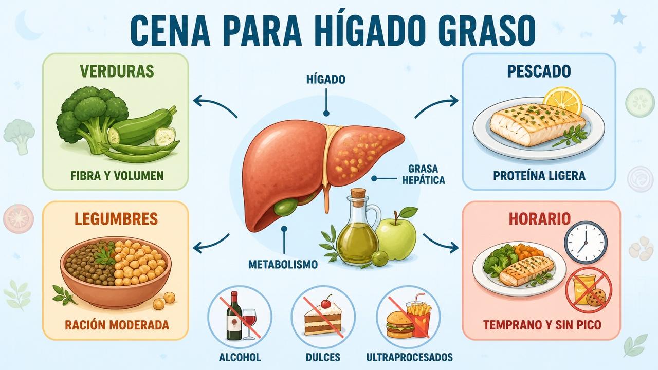 Verduras, pescado, legumbres y horario regular resumen la cena más adecuada.