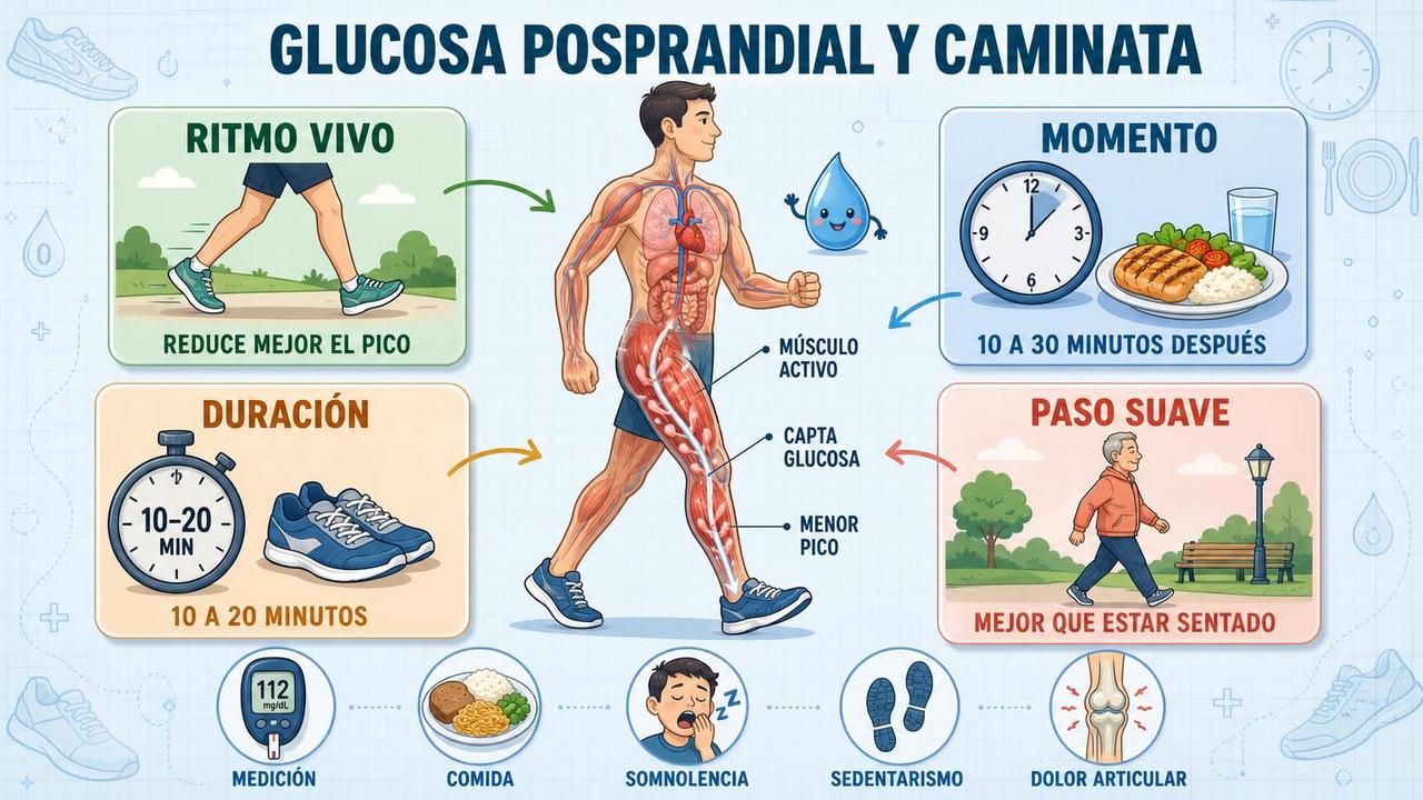 Ritmo, momento, duración y tolerancia marcan la respuesta glucémica al caminar.