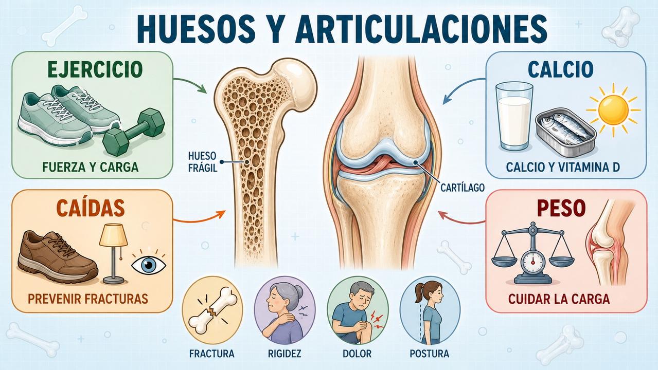 Ejercicio, calcio, prevención de caídas y peso ayudan a proteger movilidad y huesos.