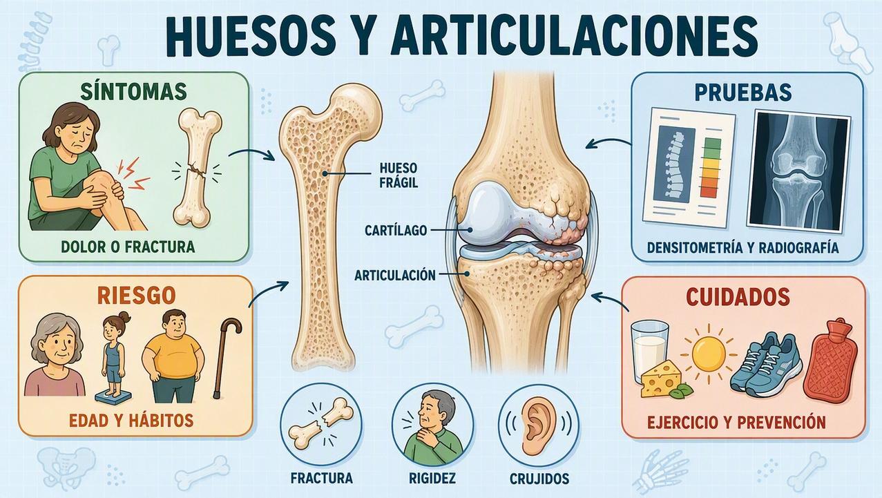 Síntomas, pruebas, riesgos y cuidados para diferenciar osteoporosis y artrosis.