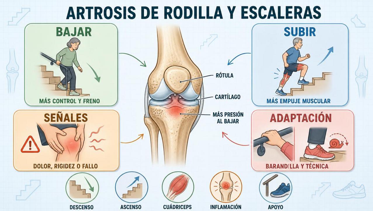 Cuatro claves para entender escaleras, dolor y adaptación en la rodilla.