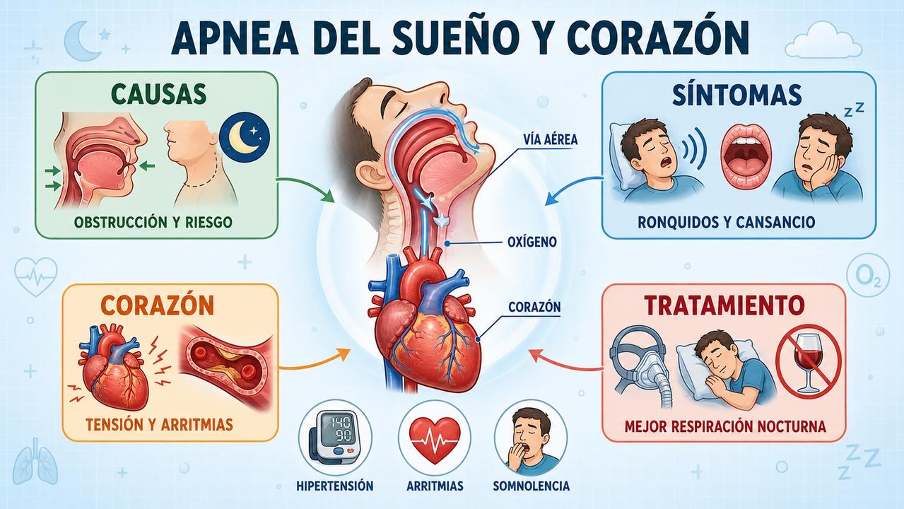 Causas, síntomas, impacto cardiovascular y tratamiento de la apnea del sueño.