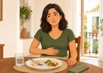 La hinchazón abdominal suele aparecer tras comidas copiosas o demasiado rápidas.