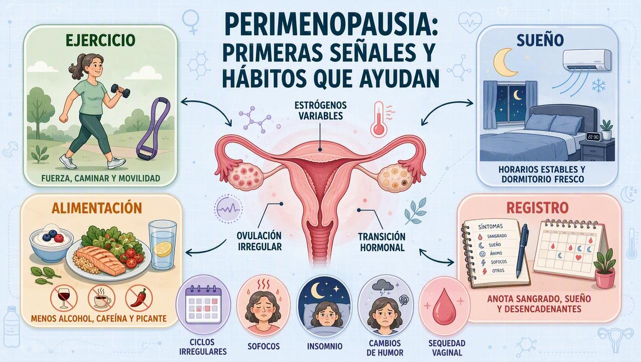 Ejercicio, sueño, alimentación y registro ayudan a manejar mejor la perimenopausia.