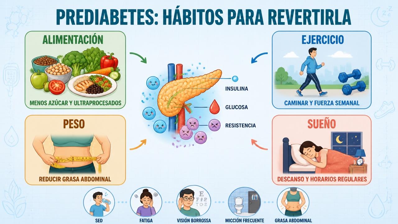 Cuatro pilares clave para revertir la prediabetes y proteger la glucosa.