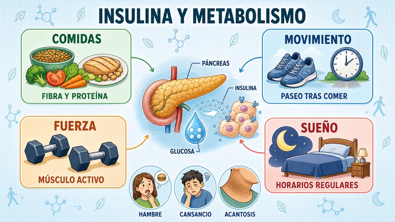 Comidas, movimiento, fuerza y sueño sostienen una mejor sensibilidad a la insulina.