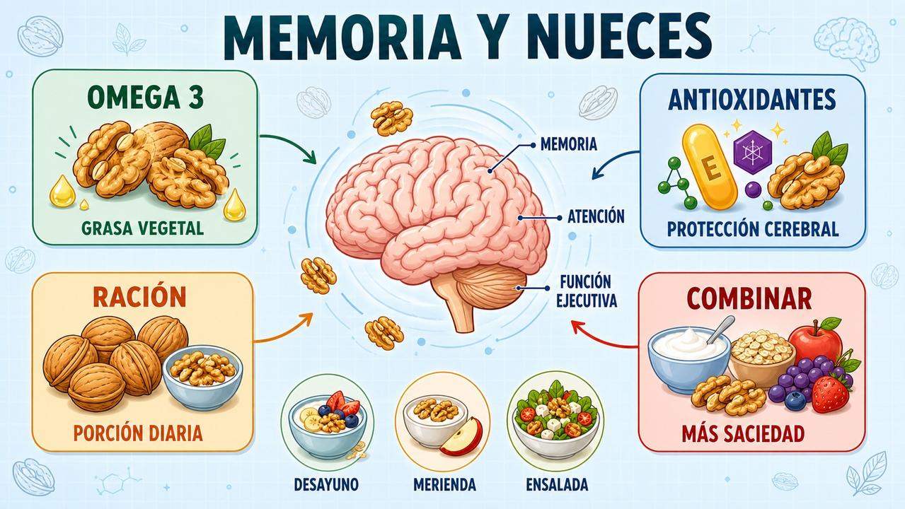 Omega 3, antioxidantes, ración diaria y combinaciones útiles para cuidar la memoria.