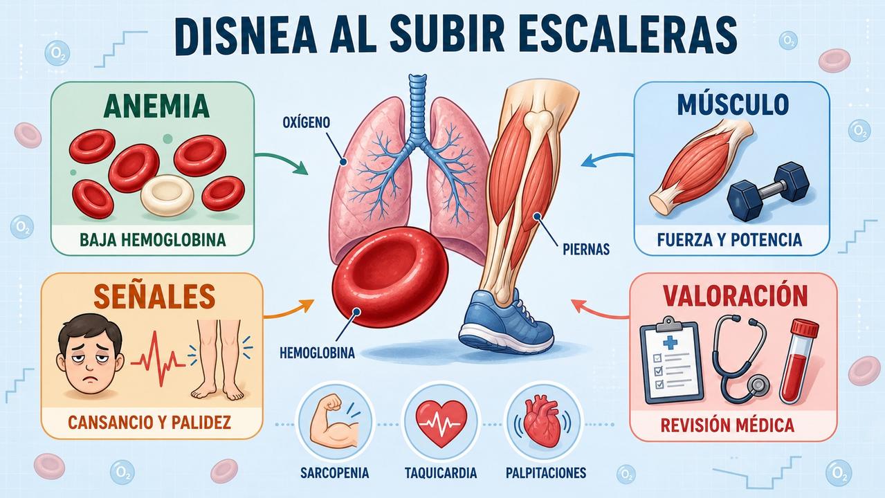 Anemia, músculo, señales y valoración explican la falta de aire.