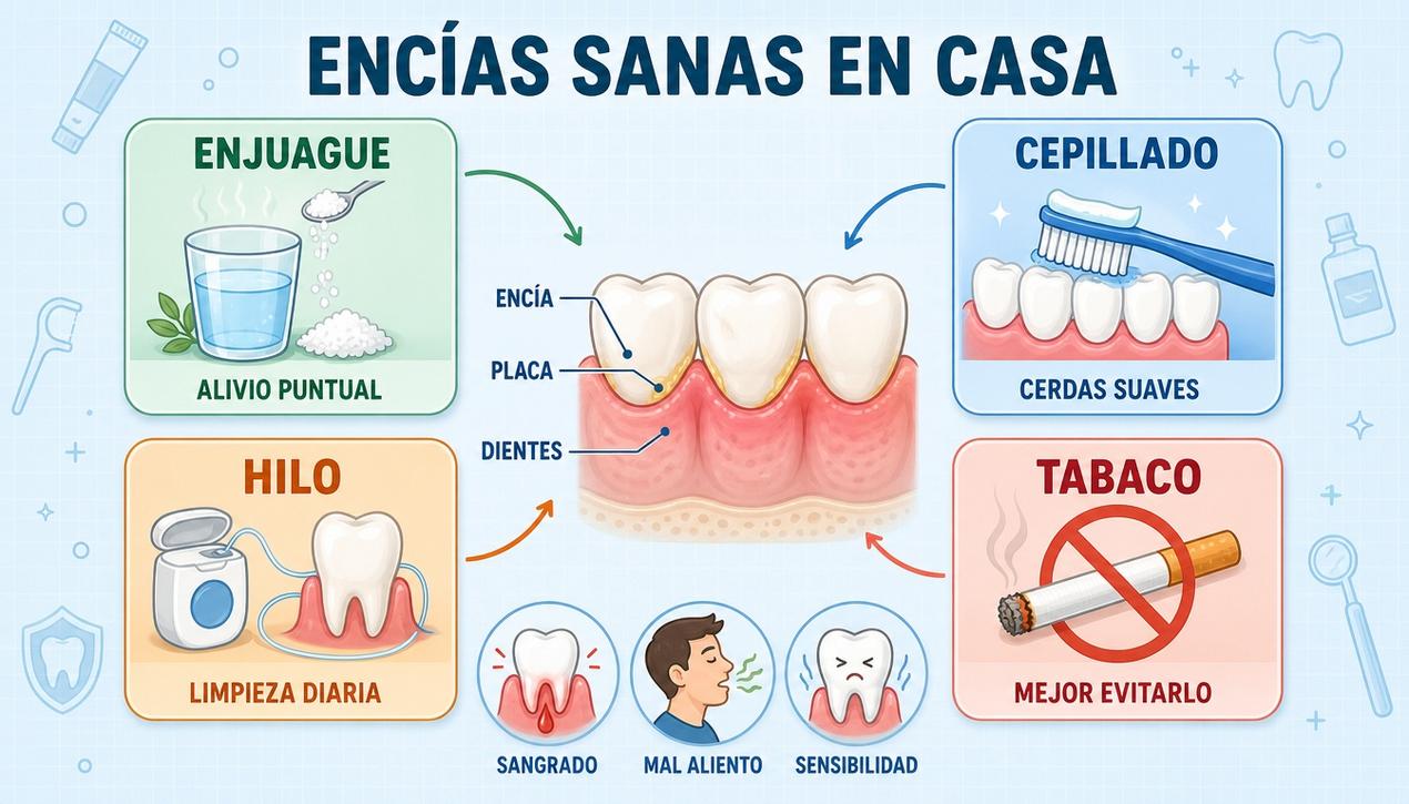 Enjuague, cepillado, hilo dental y evitar tabaco ayudan a cuidar las encías.