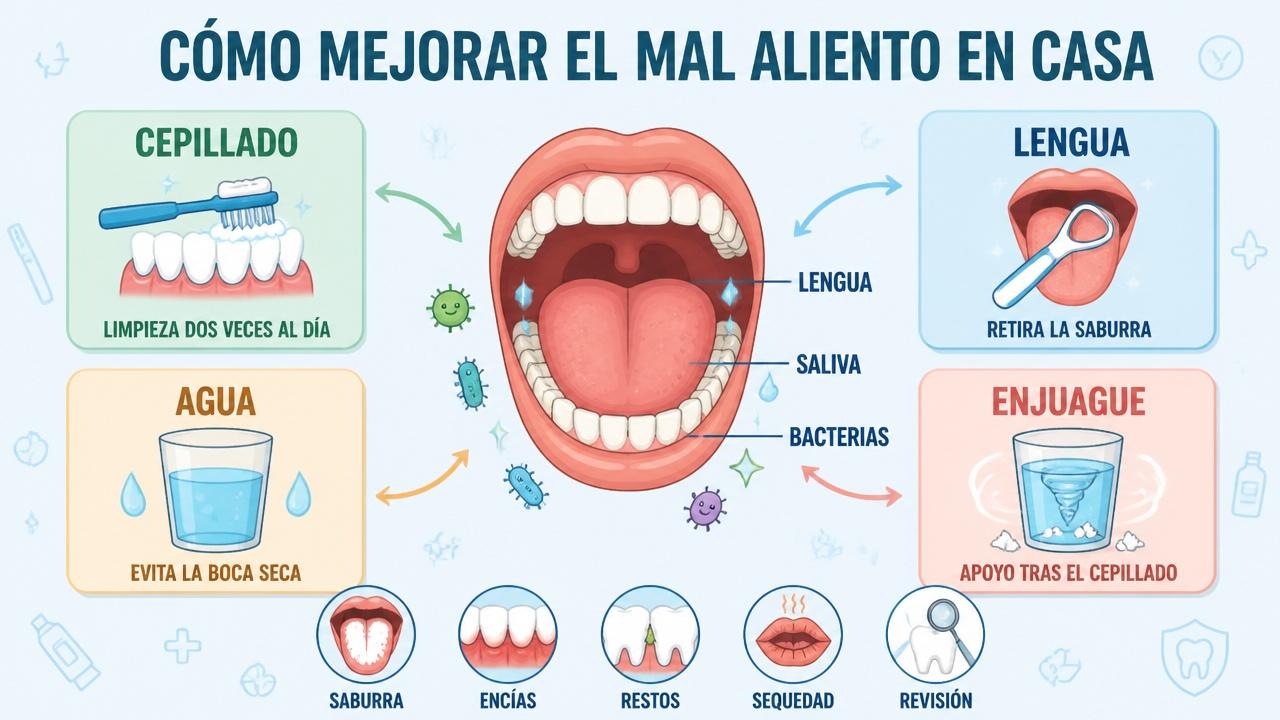 Cepillado, lengua, agua y enjuague: pilares básicos contra la halitosis.