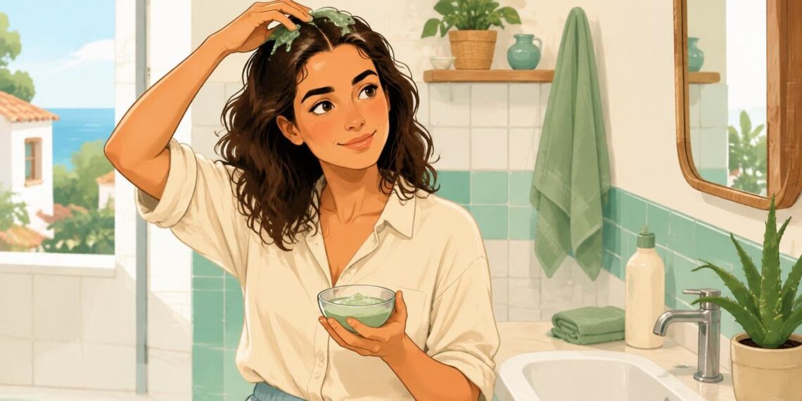Aplicación suave de aloe vera para aliviar la caspa y el picor.