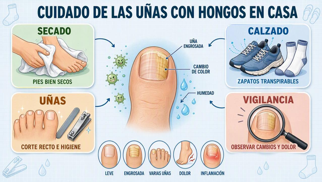 Secado, calzado, higiene y vigilancia mejoran el control local del hongo.