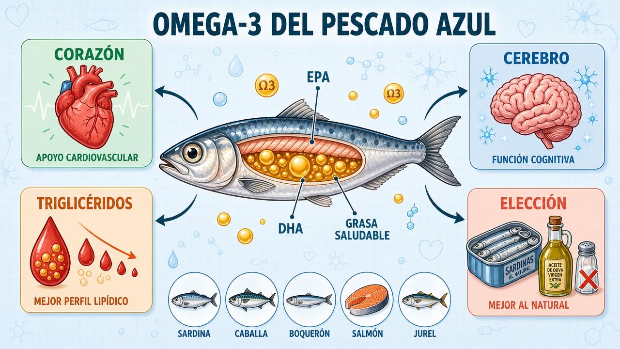 Cuatro claves del pescado azul: corazón, cerebro, triglicéridos y buena elección.